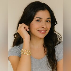 NWT (5) Gold Beaded Pearl Bracelets Layered Stretchy